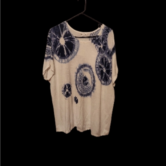 Pure J. Jill L Large White Blue Tie Dye Linen Boho Hippie Top Beach Lagenlook - Picture 2 of 10